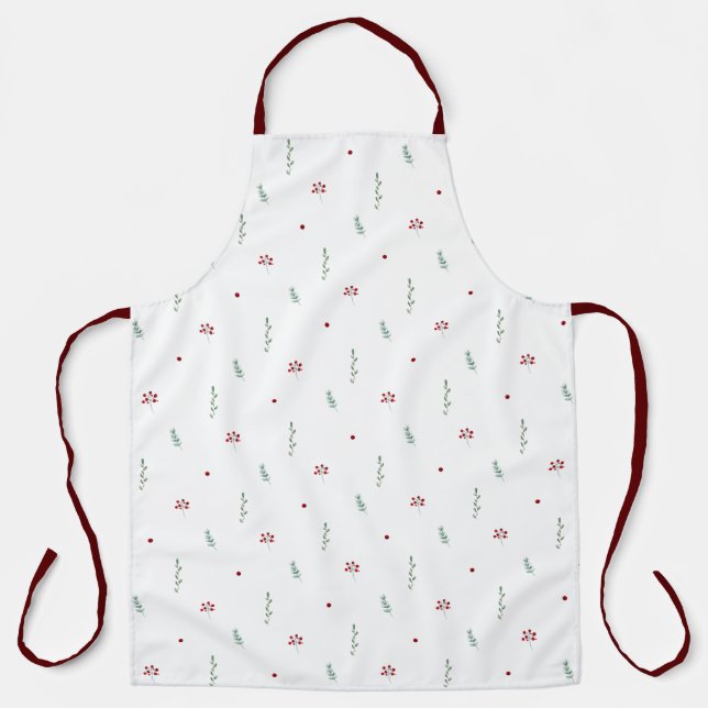 Tablier Cute Botanical Winter Christmas Pattern Apron (Recto)