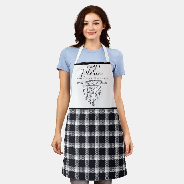 Tablier Cute Buffle noir et blanc Plaid Nana's Kitchen (Porté)