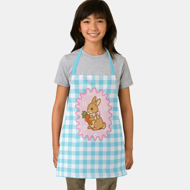 Tablier Cute Bunny Carrot & Daisy Gingham (Insitu)