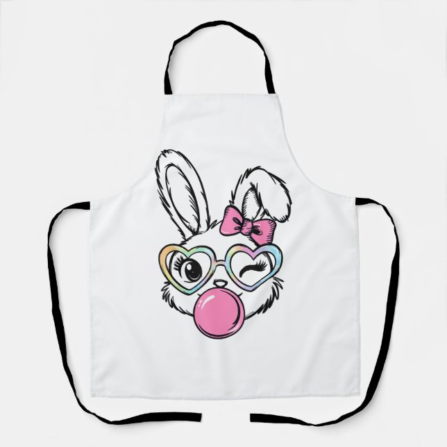 Tablier Cute Bunny Face Bubblegum Glasses Pink Coquette Bo (Recto)