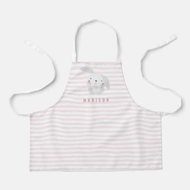 Tablier Cute Bunny - Personnalisé Pink Striped Kids (Recto)