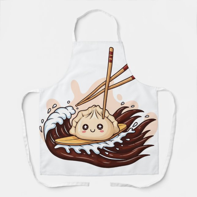 Tablier Cute Cartoon Dumpling Surfing on a Soy Sauce Wave (Recto)