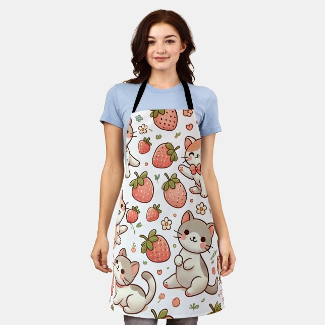 Tablier Cute Cat Kitchen Apron - Jouer Cartoon Cats (Porté)