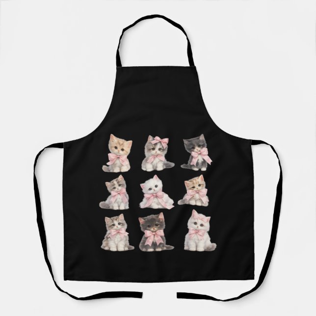 Tablier Cute Cat Lover's Kitchen Adorable Pink Bow Kittens (Recto)