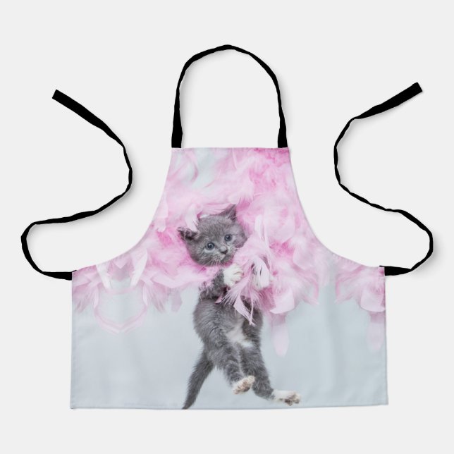 Tablier Cute Cat rose plume (Recto)