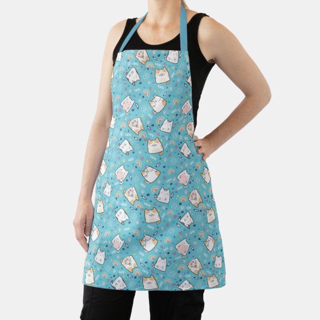 Tablier Cute Chat Coeur Bleu clair Apron Thématique (Insitu)