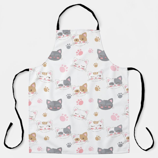 Tablier Cute chat face chats souriants motif (Recto)