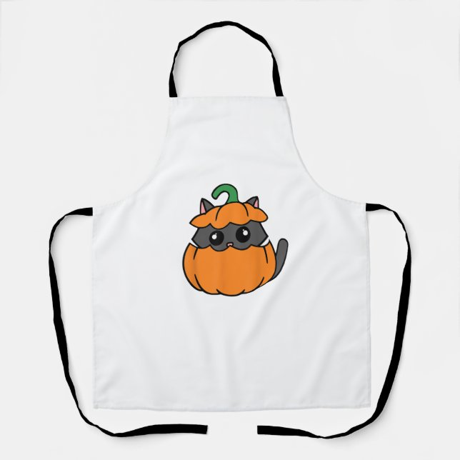 Tablier Cute Chat Orange Citrouille - Kitty Octobre Automn (Recto)