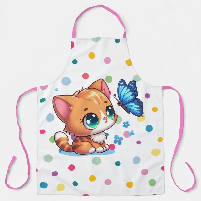 Tablier Cute chaton/chat et papillon (Recto)