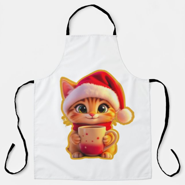 Tablier **Cute Christmas Cat with Santa Hat – Funny Holida (Recto)