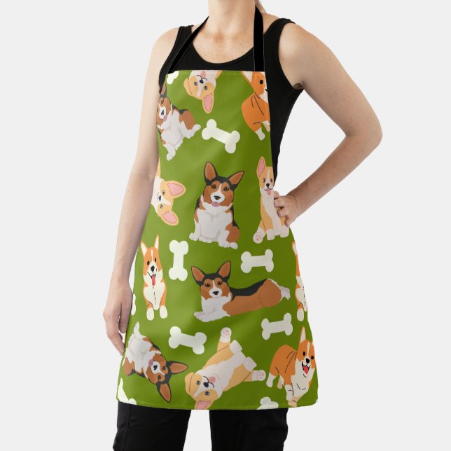 Tablier Cute Corgi Motif Vert (Insitu)