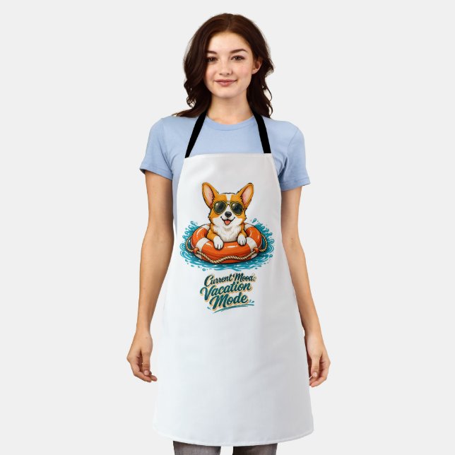 Tablier Cute Corgi "Vacation Mode" Summer Design (Porté)