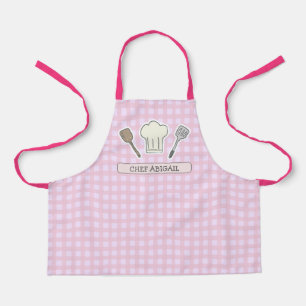 Tablier Cute Cuisine Chef Personnalisé En vichy Rose