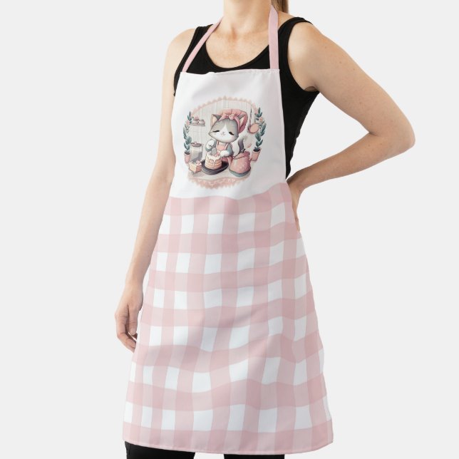 Tablier Cute Cuisson Kitten avec En vichy Motif rose (Insitu)