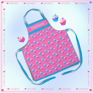 Tablier Cute Cupcake personnalisé rose et bleu