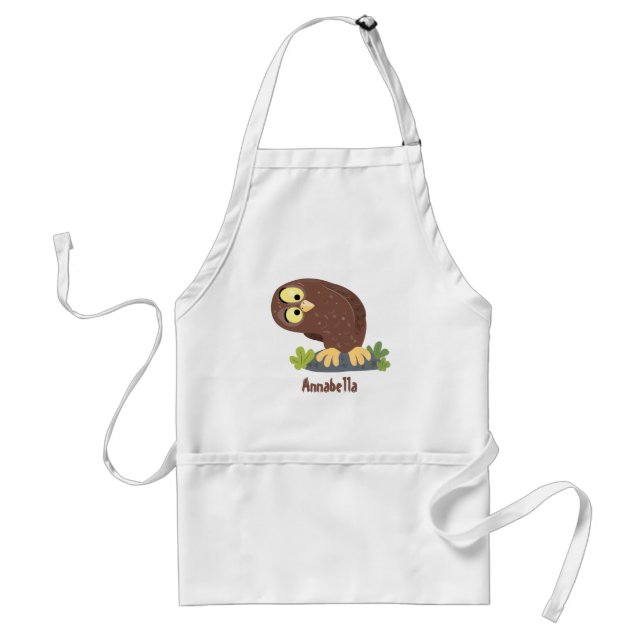 Tablier Cute curious funny brown owl cartoon illustration (Devant)