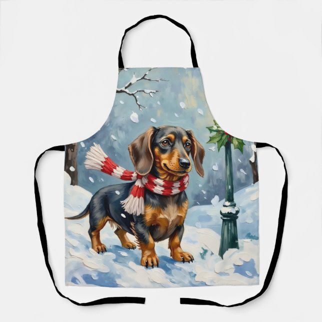 Tablier Cute Dachshund Puppy Cozy Winter Scarf Art (Recto)