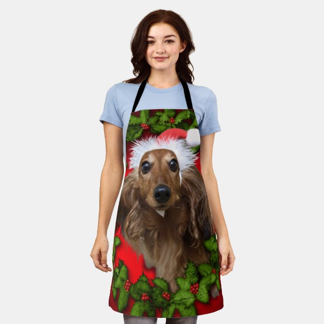Tablier Cute dog with Santa's red and garland (Porté)