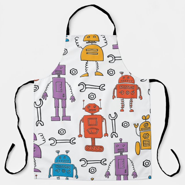 Tablier Cute doodle robots. Seamless pattern. Cartoon char (Recto)