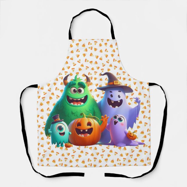 Tablier Cute et Cool, monstres d'Halloween (Recto)