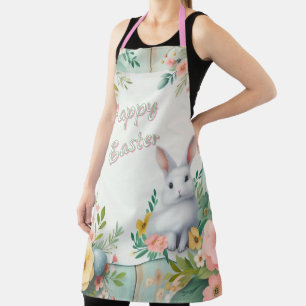 Tablier Cute, floral heureux lapin de Pâques