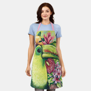 Tablier Cute Floral Toucan Drôle Vert Pink Apron