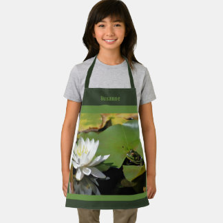 Tablier Cute Frog Admirant Lotus Flower Personnalisé