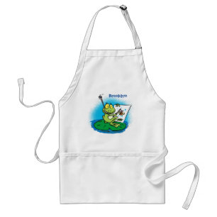 Tablier Cute funny green frog cartoon illustration adult a