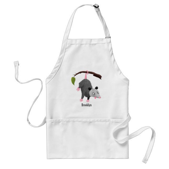 Tablier Cute funny opossum hanging from branch cartoon (Devant)