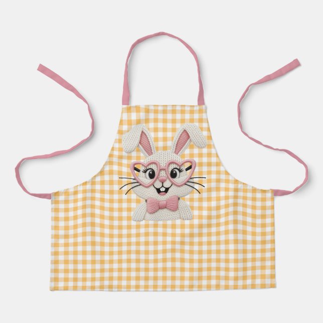 Tablier Cute Gingham Bunny Pink Heart Glasses  (Recto)