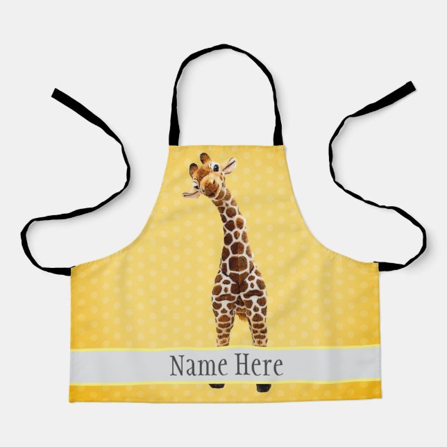 Tablier Cute Giraffe Safari Animal Jungle Nom Jaune (Recto)