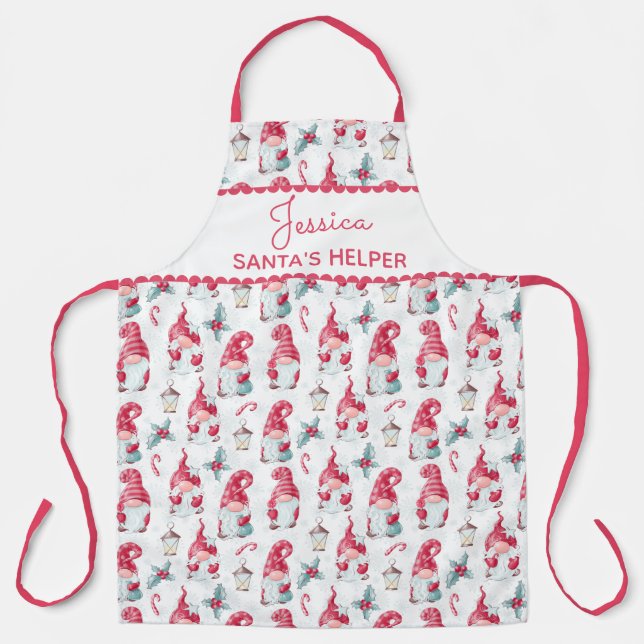 Tablier Cute Girly Santas Helper Name Christmas Gnome (Recto)