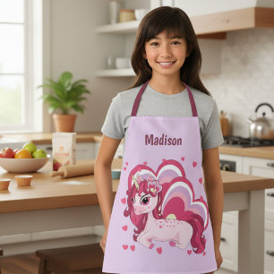 Tablier Cute Girly Unicorn Kids Nom personnalisé