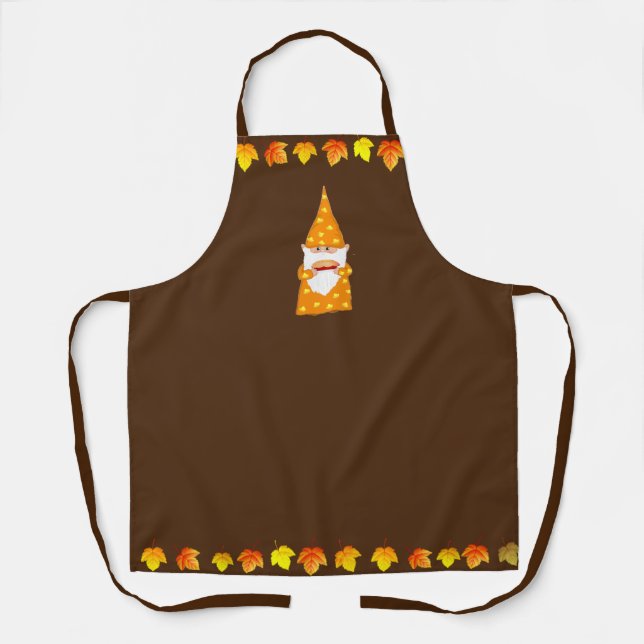 Tablier Cute Gnome et feuilles d'automne sur marron (Recto)