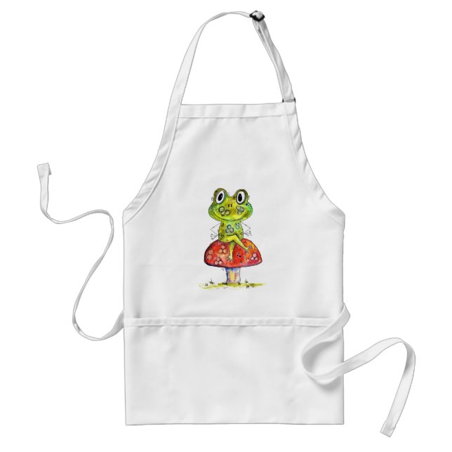 Tablier Cute Grenouille verte Whimsical sur Toadstool (Devant)