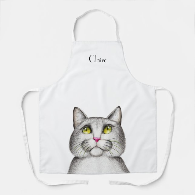 Tablier Cute Grey Kitty Chat Personnalisé (Recto)