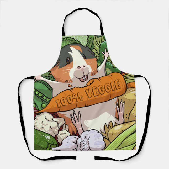 Tablier Cute Guinea Pig 100% Veggie Carrot Vegan Cartoon (Recto)