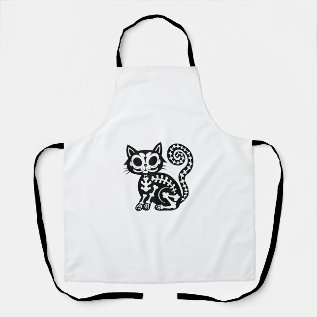 Tablier Cute Halloween Chat Squelette animal Crâne Kitty A (Recto)