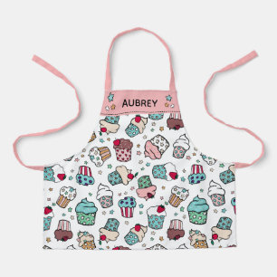 Tablier Cute Hand Drawn Cupcake Pattern Add Name