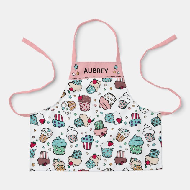 Tablier Cute Hand Drawn Cupcake Pattern Add Name (Recto)