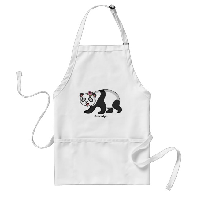 Tablier Cute happy panda bear with flower cartoon (Devant)
