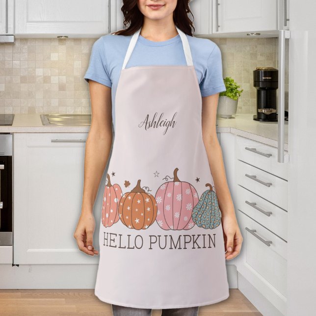 Tablier Cute Hello Citrouille personnalisé (Cute Hello Pumpkin Personalized Apron)