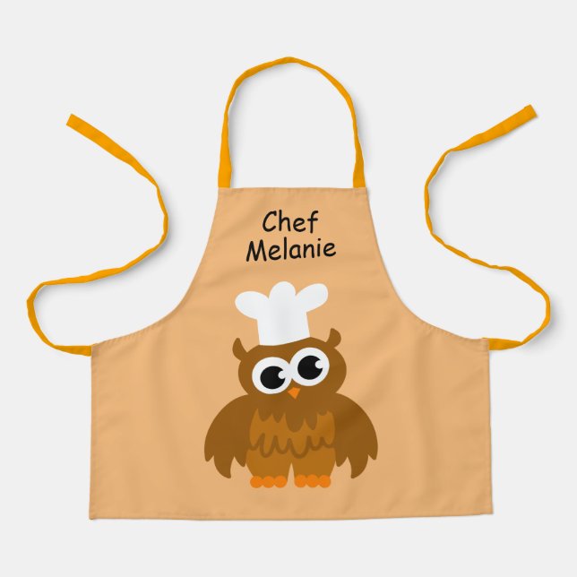 Tablier Cute hibou chef cartoon coin cuisine pour enfants (Recto)