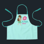 Tablier Cute Hula Dancer Hawaiian Girl Monogramme Turquois<br><div class="desc">Un tablier de petite fille hula sur mesure avec une jolie enfant dans une jupe hula verte et des fleurs d'hibiscus dans ses cheveux brunes. Customisez avec le nom de votre petite fille pour un beau cadeau personnalisé en turquoise.</div>