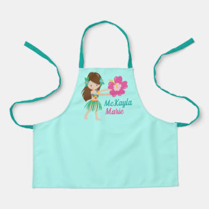 Tablier Cute Hula Dancer Hawaiian Girl Teal Monogram Kids