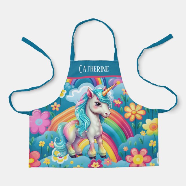 Tablier Cute Imaginaire licorne ajouter nom filles enfants (Recto)