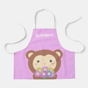 Tablier Cute Kawaii Dessin Singe et Fleurs