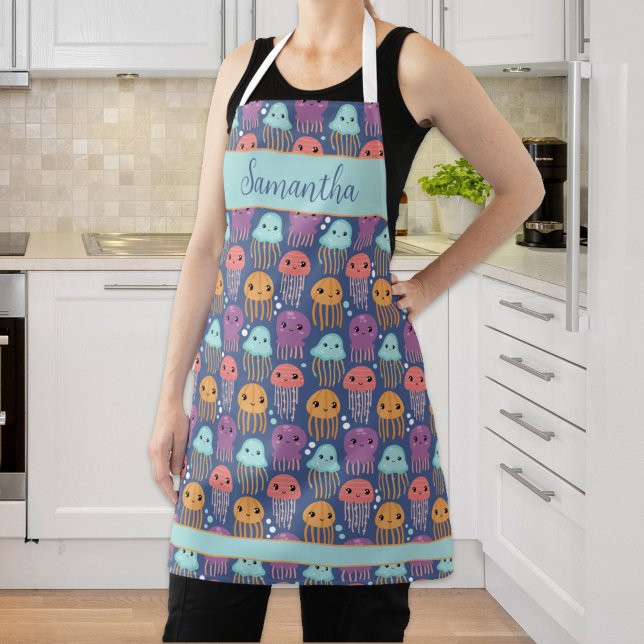Tablier Cute Kawaii méduse Personnalisée (Cute Kawaii Jellyfish Personalized Apron)