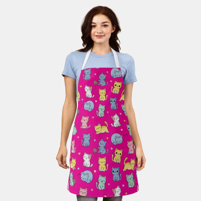 Tablier Cute Kitty Chat Motif Apron (Porté)