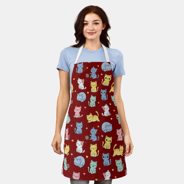 Tablier Cute Kitty Chat Motif Apron (Porté)